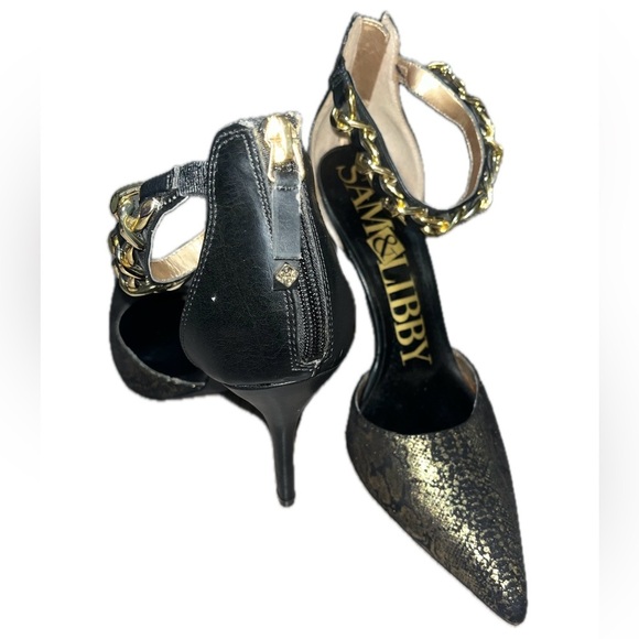 Sam & Libby Dylan Gold Black Ankle Chain Strap Stiletto 4" Heels Shoes, Size 9.5 - Picture 12 of 14